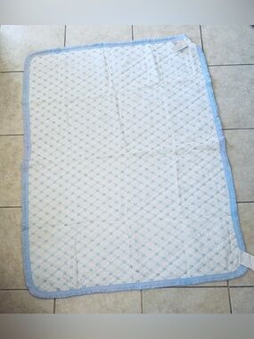 Vintage Rosebud White and Light Blue Quilted Baby Blanket